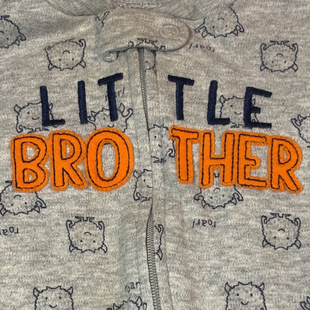 Carter's Little Brother Zip Footed Sleeper Gray Orange 6M Sleep & Play